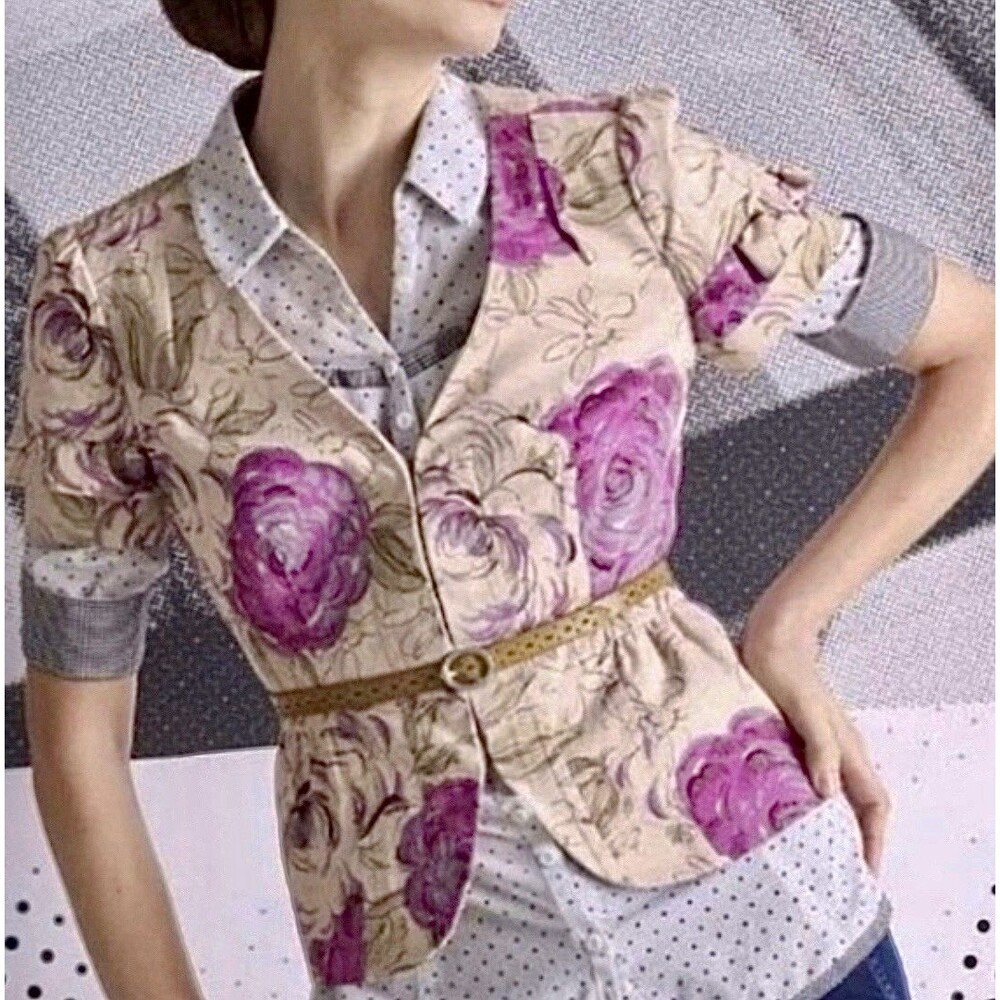 Anthropologie Elevenses Women 4 Top Floral Peplum Button Up Spring Preppy Fairy